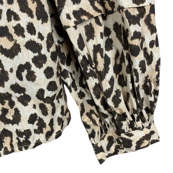 J Crew Blouse Button Front Ruffleneck Popover Leopard Print Cotton Women's S - Picture 7 of 9